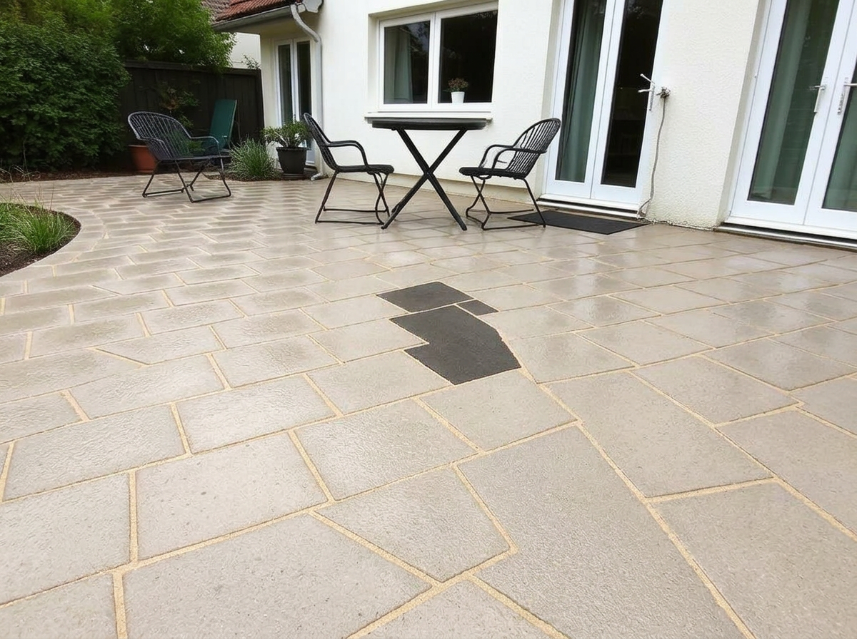 Terrasse nach der Hochdruckreinigung – saubere, helle Platten